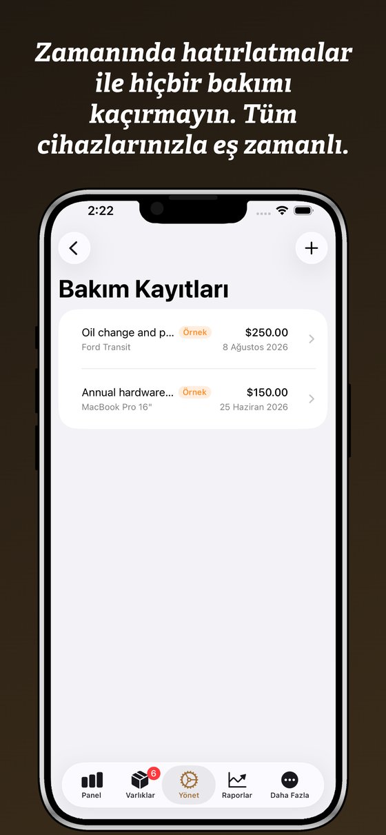HG Asset Manager - Bakım kayıtları ve hatırlatmalar